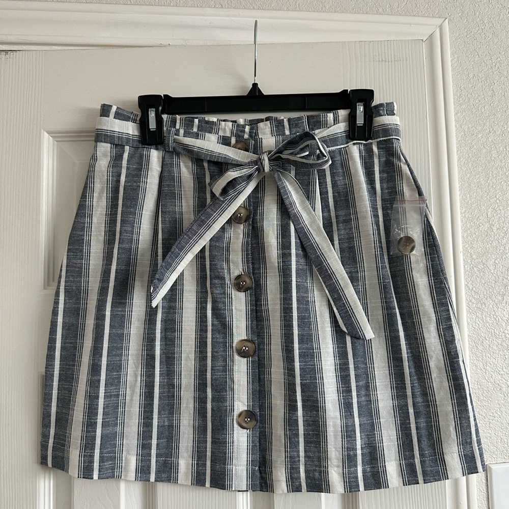 Mine Blue and White Striped Mini Skirt